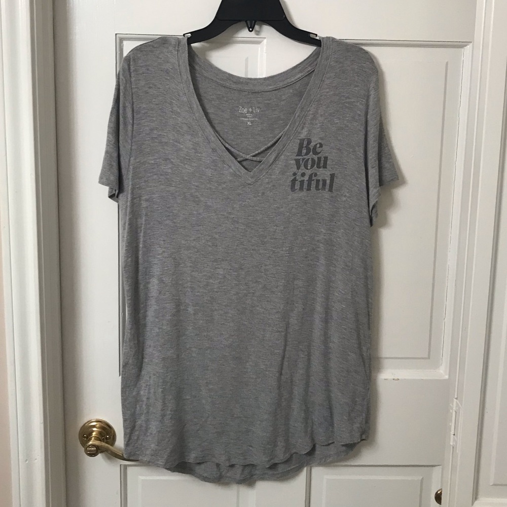 Zoe + Liv quote, criss-cross t-shirt